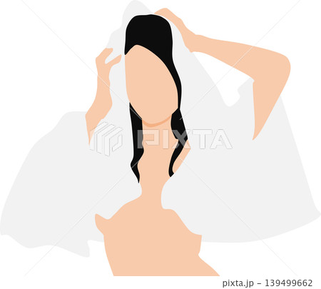 バスタオルで頭をふく女性のイラスト	 139499662