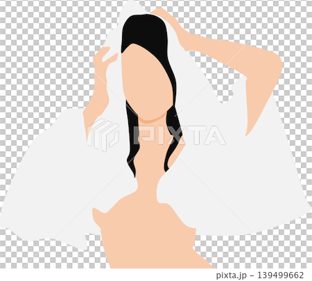 バスタオルで頭をふく女性のイラスト	 139499662