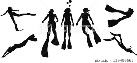 足にフィンを付けて泳いでいる女性のイラスト 足にフィンを付けて泳いでいる女性のイラスト 139499663