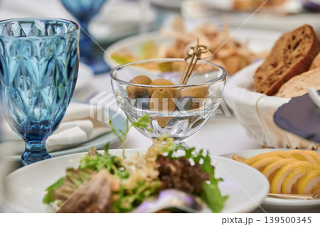 Elegant dining spread with gourmet delights 139500345