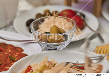Mediterranean appetizers on display 139500346