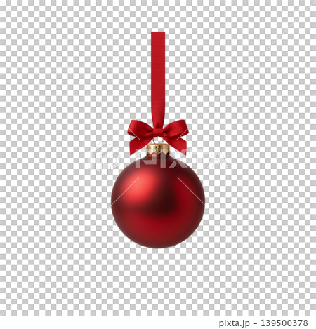 Red christmas ball with ribbon and bow isolated for holiday decoration 139500378