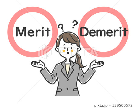 メリットとデメリットを比べる若い女性会社員 ベクター(英語ver.) メリットとデメリットを比べる若い女性会社員 ベクター(英語ver.) 139500572