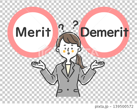 メリットとデメリットを比べる若い女性会社員 ベクター(英語ver.) メリットとデメリットを比べる若い女性会社員 ベクター(英語ver.) 139500572