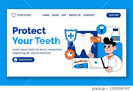 Dentist Healthcare Social Media Landing Page Flat Cartoon Hand Drawn Template Dentist Healthcare Social Media Landing Page Flat Cartoon Hand Drawn Template 139500747