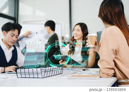 Business team working virtual modern smartphone to reduce CO2 emissions carbon footprint climate change to limit global warming.Sustainable development and green business concept. 139501604