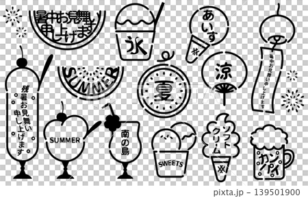 可愛的黑色相框套裝，飾有夏季圖案（糖果、飲料、小物） 139501900