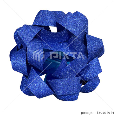 Blue Christmas ribbon bow covered with glitter isolated on white background, blue tied shiny silk ribbon. Festive holiday ornament for Christmas Day. Blue Christmas ribbon bow covered with glitter isolated on white background, blue tied shiny silk ribbon. Festive holiday ornament for Christmas Day. 139501914