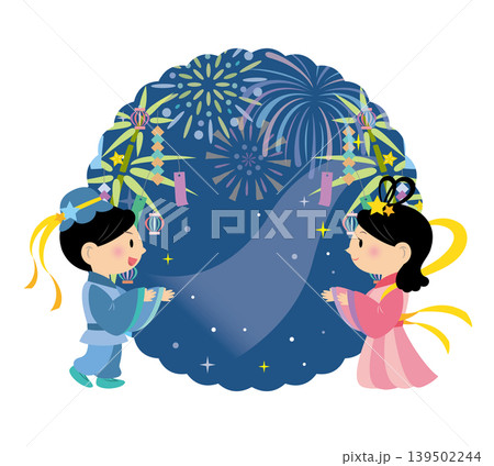 七夕の再会を喜ぶ織姫と彦星 タイトル 見出し 七夕の再会を喜ぶ織姫と彦星 タイトル 見出し 139502244