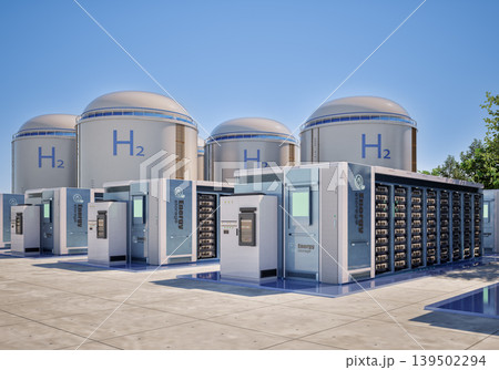 Group of energy storage systems or battery container units with hydrogen tanks Group of energy storage systems or battery container units with hydrogen tanks 139502294