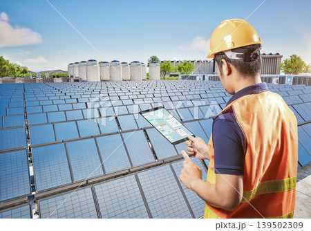 Engineer work at smart industrial estate with green energy Engineer work at smart industrial estate with green energy 139502309