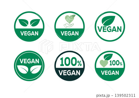 Green Vegan Badge and 100% Vegan Labels Set of Eco Friendly Leaf Icons Green Vegan Badge and 100% Vegan Labels Set of Eco Friendly Leaf Icons 139502311