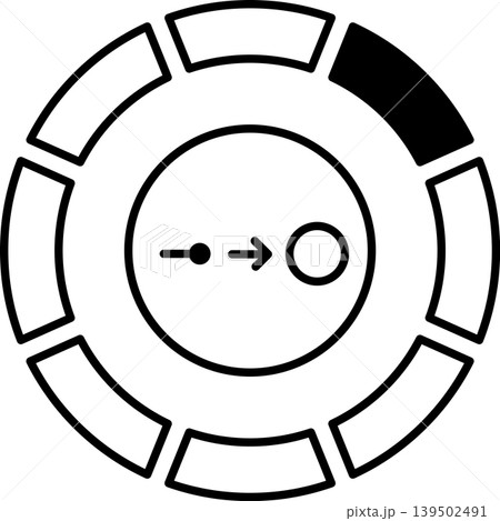 Circular process flow icon with directional arrow and segmented progress ring Circular process flow icon with directional arrow and segmented progress ring 139502491