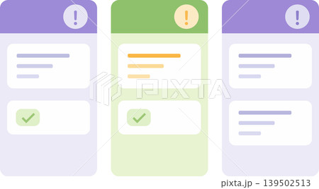 Flat vector illustration of notification status panels showing alerts, approval messages, and task validation workflow. Clean modern SaaS interface design for business and project management systems. Flat vector illustration of notification status panels showing alerts, approval messages, and task validation workflow. Clean modern SaaS interface design for business and project management systems. 139502513
