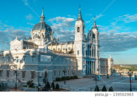 Almudena Cathedral Facade and Plaza in Madrid Spain Almudena Cathedral Facade and Plaza in Madrid Spain 139502983