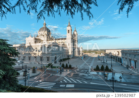 Almudena Cathedral Facade and Plaza in Madrid Spain 139502987