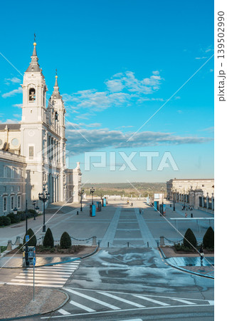 Almudena Cathedral Facade and Plaza in Madrid Spain Almudena Cathedral Facade and Plaza in Madrid Spain 139502990