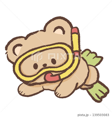 Cute kawaii bear wearing snorkeling mask tropical underwater summer vacation animal clipart illustration 139503083