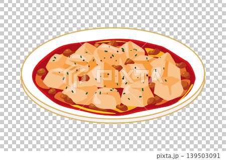 一張擺放在盤子裡的麻婆豆腐的插圖。 139503091
