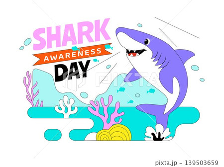 Shark Awareness Day Vector Illustration Featuring Cute Ocean Shark Marine Life Coral Reef And Underwater Conservation Theme Design 139503659
