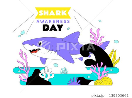 Shark Awareness Day Vector Illustration Featuring Cute Ocean Shark Marine Life Coral Reef And Underwater Conservation Theme Design 139503661