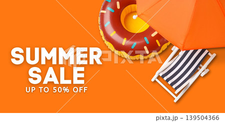 Bright orange background with summer sale text and decor 139504366