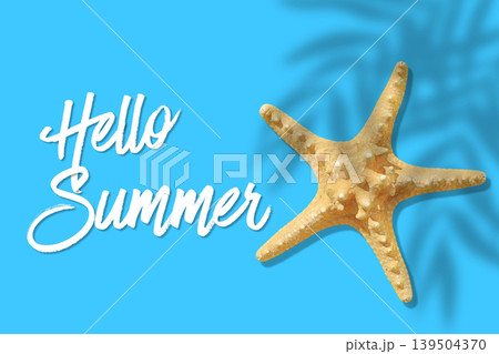 Starfish on blue backdrop with summer greeting text Starfish on blue backdrop with summer greeting text 139504370
