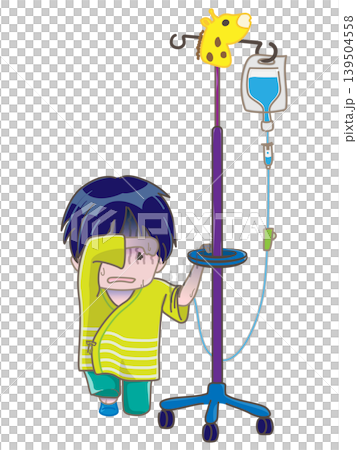 左腕に点滴をしながら膝をつく子供 体調が悪くなり、うずくまっているイメージ 左腕に点滴をしながら膝をつく子供 体調が悪くなり、うずくまっているイメージ 139504558