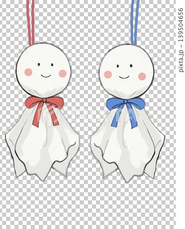 笑顔のてるてる坊主イラストセット 赤と青のリボン 139504656