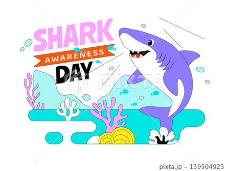 Shark Awareness Day Vector Illustration Featuring Cute Ocean Shark Marine Life Coral Reef And Underwater Conservation Theme Design Shark Awareness Day Vector Illustration Featuring Cute Ocean Shark Marine Life Coral Reef And Underwater Conservation Theme Design 139504923