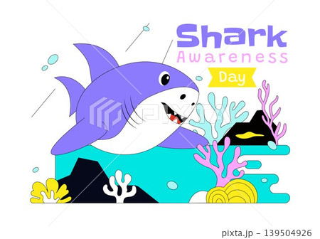 Shark Awareness Day Vector Illustration Featuring Cute Ocean Shark Marine Life Coral Reef And Underwater Conservation Theme Design Shark Awareness Day Vector Illustration Featuring Cute Ocean Shark Marine Life Coral Reef And Underwater Conservation Theme Design 139504926