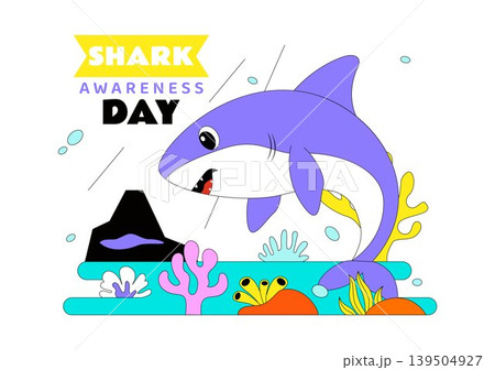 Shark Awareness Day Vector Illustration Featuring Cute Ocean Shark Marine Life Coral Reef And Underwater Conservation Theme Design Shark Awareness Day Vector Illustration Featuring Cute Ocean Shark Marine Life Coral Reef And Underwater Conservation Theme Design 139504927