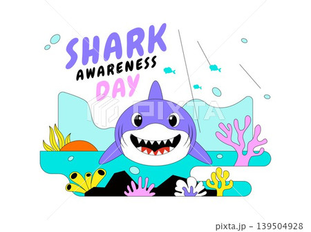Shark Awareness Day Vector Illustration Featuring Cute Ocean Shark Marine Life Coral Reef And Underwater Conservation Theme Design Shark Awareness Day Vector Illustration Featuring Cute Ocean Shark Marine Life Coral Reef And Underwater Conservation Theme Design 139504928