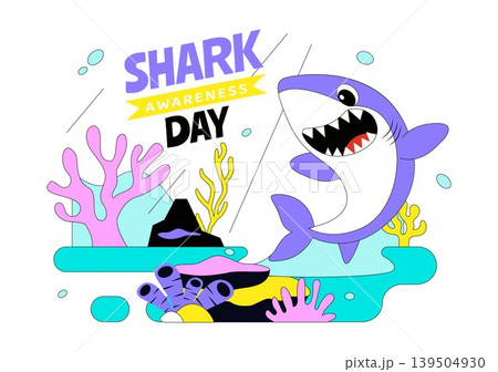 Shark Awareness Day Vector Illustration Featuring Cute Ocean Shark Marine Life Coral Reef And Underwater Conservation Theme Design Shark Awareness Day Vector Illustration Featuring Cute Ocean Shark Marine Life Coral Reef And Underwater Conservation Theme Design 139504930