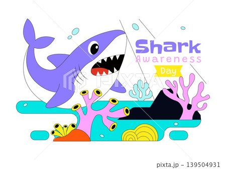 Shark Awareness Day Vector Illustration Featuring Cute Ocean Shark Marine Life Coral Reef And Underwater Conservation Theme Design Shark Awareness Day Vector Illustration Featuring Cute Ocean Shark Marine Life Coral Reef And Underwater Conservation Theme Design 139504931