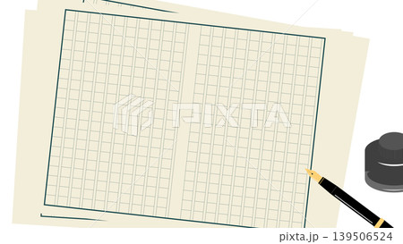 画面から見切れた原稿用紙とインクと万年筆のイラスト 画面から見切れた原稿用紙とインクと万年筆のイラスト 139506524