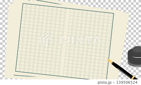 An illustration of manuscript paper, ink, and a fountain pen, partially cut off from the screen. An illustration of manuscript paper, ink, and a fountain pen, partially cut off from the screen. 139506524