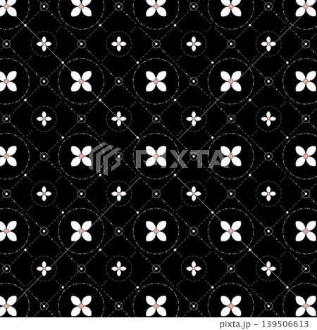 Black Minimalist Geomatics Seamless Pattern with Floral Icons and Diamond Technical Grid Black Minimalist Geomatics Seamless Pattern with Floral Icons and Diamond Technical Grid 139506613