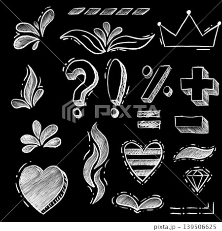 Set of chalk or crayon doodle hand drawn elements. 139506625