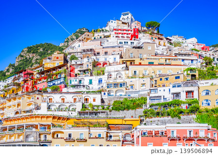 Positano, Italy. Colorful houses on small cliff-hanging town, Amalfi Coast. Positano, Italy. Colorful houses on small cliff-hanging town, Amalfi Coast. 139506894