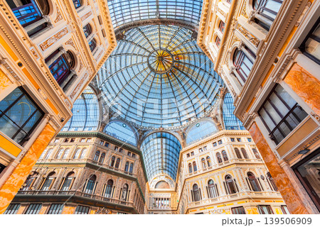 Napoli, Italy. Galleria Umberto I, old architecture with glass arch ceiling. Napoli, Italy. Galleria Umberto I, old architecture with glass arch ceiling. 139506909