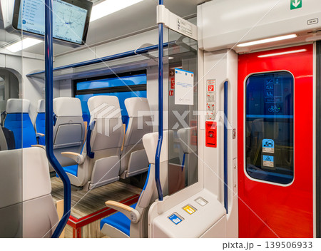 InterRegional IRC train Brasov-Bucharest, Alstom Coradia modern interior car 139506933