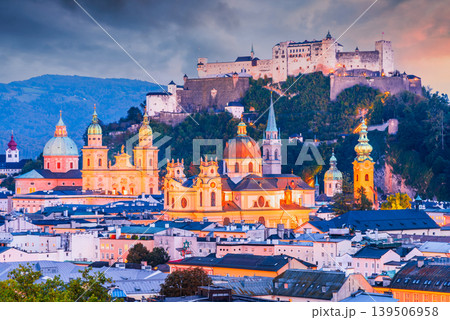 Salzburg, Austria. Festung Hohensalzburg at night 139506958