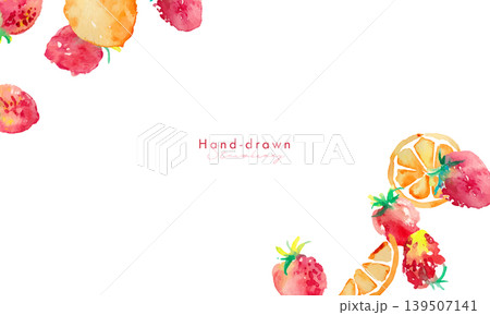 水彩画。水彩タッチのレモンと苺の夏背景。夏の水彩背景。ベクターイラスト。 水彩画。水彩タッチのレモンと苺の夏背景。夏の水彩背景。ベクターイラスト。 139507141