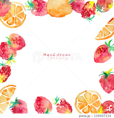 水彩画。水彩タッチのレモンと苺の夏背景。夏の水彩背景。ベクターイラスト。 139507154