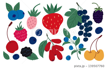 Vibrant berry collection with leaves and stems Vibrant berry collection with leaves and stems 139507760