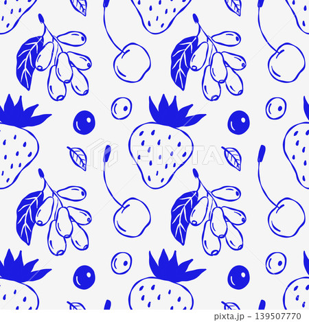 Blue berries in hand-drawn style on white background 139507770
