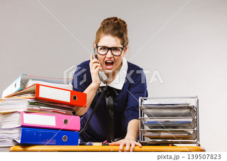 Angry bossy businesswoman phone talking 139507823