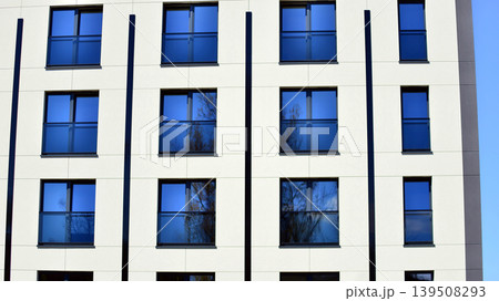 Downtown modern residential architecture. Architectural details of modern apartment building. Modern european residential apartment building complex. 139508293