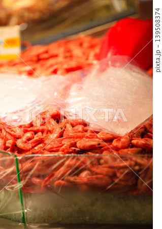 Shrimps fish market (Fisketorget) in Bergen, Norway Shrimps fish market (Fisketorget) in Bergen, Norway 139508374